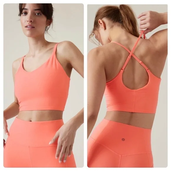 Athleta Elevation V- Neck Crop Top Sports Bra D/DD, Coral Glow, size 3x NWT - Picture 1 of 6